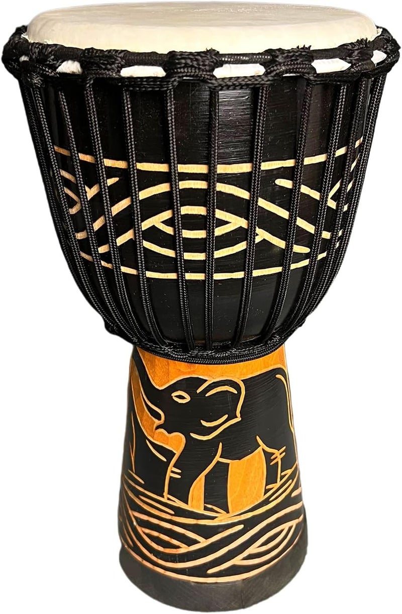 SIPSOCE Djembe Drum 8'' Hand Drum Musical Instrument African Drumk, Bongo (Black elephant) - Image 1